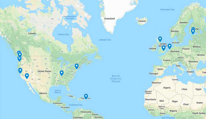 Locations I've worked from in the last 12 months